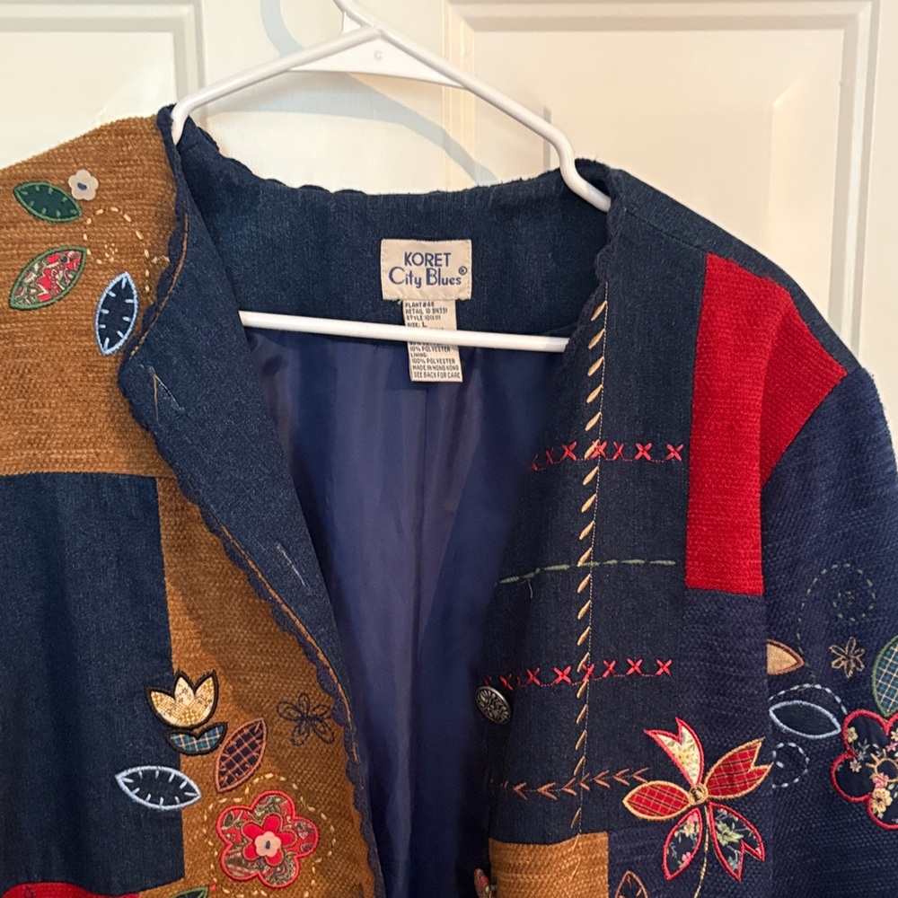 Women's Patchwork Embroidered Jacket - Navy & Bro… - image 1